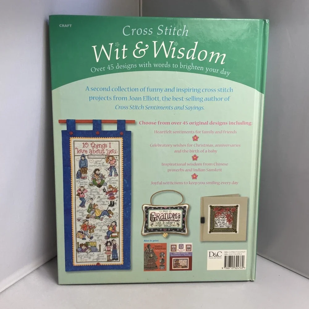 Cross Stitch Wit & Wisdom Craft Book Hardcover by Joan Elliott Kitty Cat